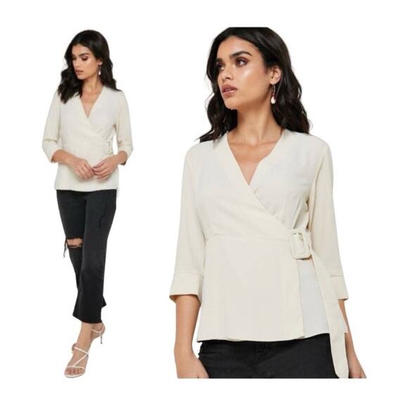 Topshop Wrap Belted Cream Blouse size 6 NWT - Picture 13 of 13
